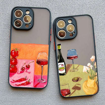 Oil Painting Red Wine Glass Phone Case For iPhone