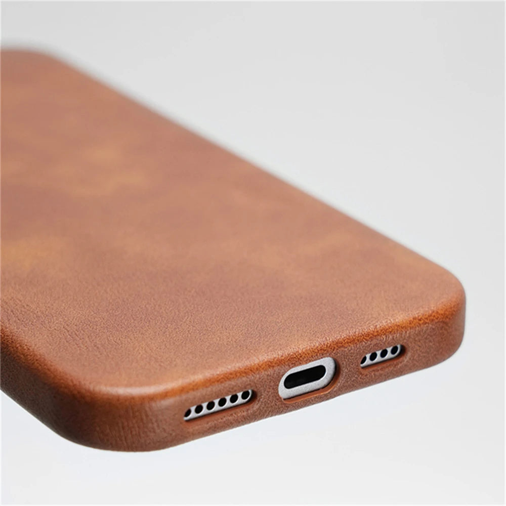 Retro Oil Wax Leather Wireless Charge Case For iPhone