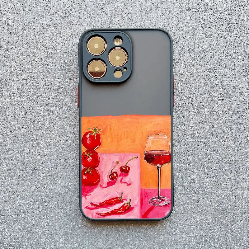 Oil Painting Red Wine Glass Phone Case For iPhone