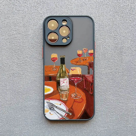 Oil Painting Red Wine Glass Phone Case For iPhone