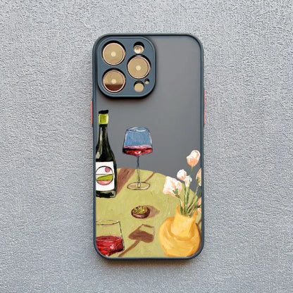 Oil Painting Red Wine Glass Phone Case For iPhone