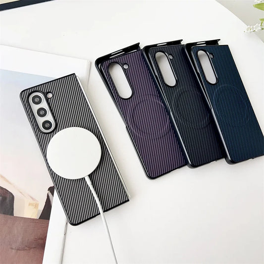 Carbon Fiber Magsafe Wireless Charging Leather Phone Case for Samsung