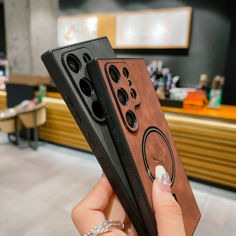 Luxury Leather Magsafe Phone Case For Samsung